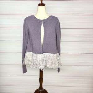 ANNA SAMMARONE Cashmere Lilac Cardigan Feather Hem Trim Open Front Italy 40